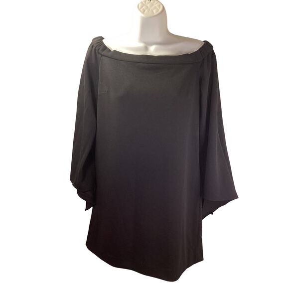 TIBI BLACK Shift Tie Cuffs Bracelet Sleeve Off Shoulder Short Jersey Dress 4 - Picture 1 of 5